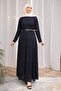 Navy Blue Bel Belt Piece Lace Piece Tulle Dress - 2