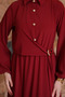 Burgundy Side Tie-Detail Sleeve Elastic Dress - 3