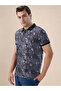 All-Over Floral Print Regular Fit Black Polo T-shirt - 2
