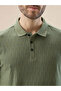 Olive Textured Vertical Stripe Regular Fit Polo T-shirt - 4