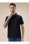 Solid Regular Fit Brand Logo Print Black Polo T-shirt