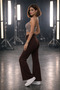 Woman Stretch Fabric Buckled Belt detailed ribbed Flared venice pants p-1040 - 2