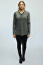 Women's V-Neck Lace Detailled Patterned Lycra Summer Blouse