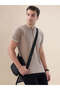 Textured Contrast Tipping Henley Neck Beige T-shirt - 6