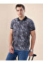 All-Over Floral Print Regular Fit Black Polo T-shirt