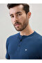Solid Henley Neck Brand Logo Print Regular Fit Teal T-shirt - 4