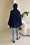 Side-Tie Shawl Blouse - Navy Blue - 7