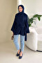 Side-Tie Shawl Blouse - Navy Blue - 3