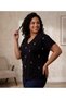 Plus Size Premium Cotton Pack Pearl Embellished Short Sleeve Relaxed Fit V-Neck Blouse - 4