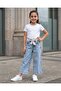 Girls Blue Wide Leg Jeans With Belt - 5
