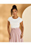 Women White And Pale Pink Knitted Yoke Flared Midi Dress - 2