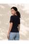 Women Black Placement Print Rib T Shirt - 3