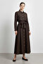 Shirt Detail Belted Dress-Bitter Coffee Bitter Coffee - 2