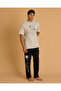 Men Beige And Black Panther Pyjama Set