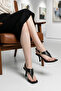 Sara Gold Ring Detailed Flip-Flop Clog Heels for Women Sandals - Black - 6