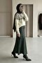 Satin Khaki Flared Skirt - 3