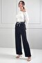 Women's Elastic Waistband Pocketed Knitted Crepe Stretch Fabric Palazzo Pants