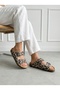 Women's Genuine Leather Orthopedic Slippers with Leopard Pattern, Double Buckle, Anatomical Cork Sole - 3