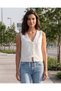 Women Ivory Textured Embroidered Waistcoat - 2