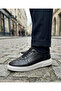 02026 Black Men's Inner-Toothed Genuine Leather Daily Elastic Lightweight Comfortable Sole Shoes