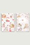 Cat & Strawberry Themed Set of 2 Checkered-Lined A5 Metal Spiral Bound Cardboard Cover 50 Yp 100 Sheets.