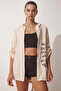 Women's Cream Hooded Printed Linen Jacket Nj129 - 2