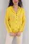 Women's Yellow Hooded Mesh Detailed Linen Shirt Nj126 - 2