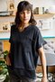 Women's Black Judge Collar Mesh Detailed Short Sleeve Linen Blouse Nj125 - 4