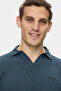 Felipe Navy Blue Polo Collar Crinkle Lightweight Fabric Metal Logo Standard Fit Men's Tshirt - 2