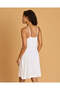 Women White Printed Strappy Chemise With Lace - 3