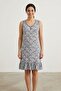 Comfortable Fit 100% Cotton Leaf Patterned Zero Sleeve V-Neck Ruffled Midi Length Summer Casual Women's Dress