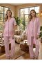 New Season Pink Design Summer Piped Full Buttoned Short Sleeve Cotton Dressing Gown Pajama Set 3-Piece Set - 4