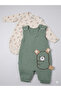 Teddy Bear Motif Waffle Fabric Baby Boy 3-Piece Jumpsuit 3 Months, 6 Months, 9 Months - 2
