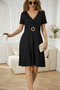 New Season Women's Short Sleeve Double-Breasted Collared Front Buckle Detail Short Viscose Dress - 2