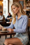 Women's Navy Blue Long Sleeve Striped Shirt Arm-26K001099 - 3