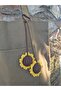 Canvas Brown Color Front Pocketed , Sunflower Amigurumi Charm Cloth Tote Shoulder Bag - 6