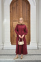 Women's Waist Pleated Shirt Collar Hidden Button Dress Claret Red - 5