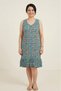 Comfortable Fit Floral Print Striped Ruffled V-Neck Cotton Zero Sleeve Summer Casual Midi Length Dress - 2