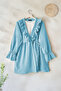 Collar Ruffled Side String B Tie-Detail Kimono - Baby Blue