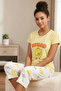 Women's Hello Slogan Printed Crew Neck Short Sleeve Capri Combed Cotton Pajama Set