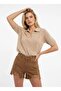 Women's Polo Neck Lace-Like Knit Knitted Detail Knitwear Sweater 12145