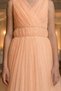 Girls' V-Neck Beaded Waist Detail Tulle Long Evening Dress ABY2027 - 7