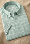 Men's Short Sleeve Green Shirt Linen Effect Pocketed Wide Cut Summer Style - 2
