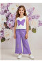 Girl's Pink Butterfly Appliqué Strap Blouse and Flared Pants Set - 3