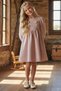 Girl's Pink Chanel Dress with Collar and Button Detail, Pleated Cuffs, and Pleated Design - 2