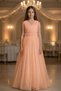 Girls' V-Neck Beaded Waist Detail Tulle Long Evening Dress ABY2027 - 3