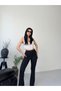 Women's Black High Waist Shaping / Sculpting Flared Striped Fabric Trousers Stylish Casual and Office Pants - 7