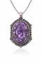 Vintage Silver Color Non-Tarnish Chain Necklace with Raw Amethyst Natural Stone and Hematite - Handmade, Period Piece - 3