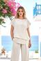 Beige Striped Blouse Pants Linen Set - 3