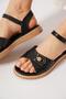 Kulen Yan Open U Buckled Women's Sandals Black Skin - 4